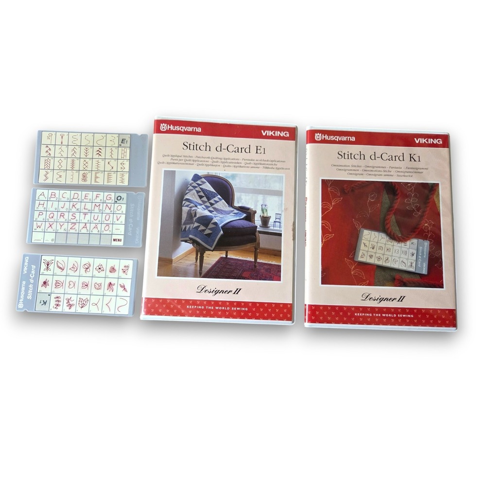 Husqvarna Viking Designer II Stitch D-Card Set E1 K1 O1 w/ Cases